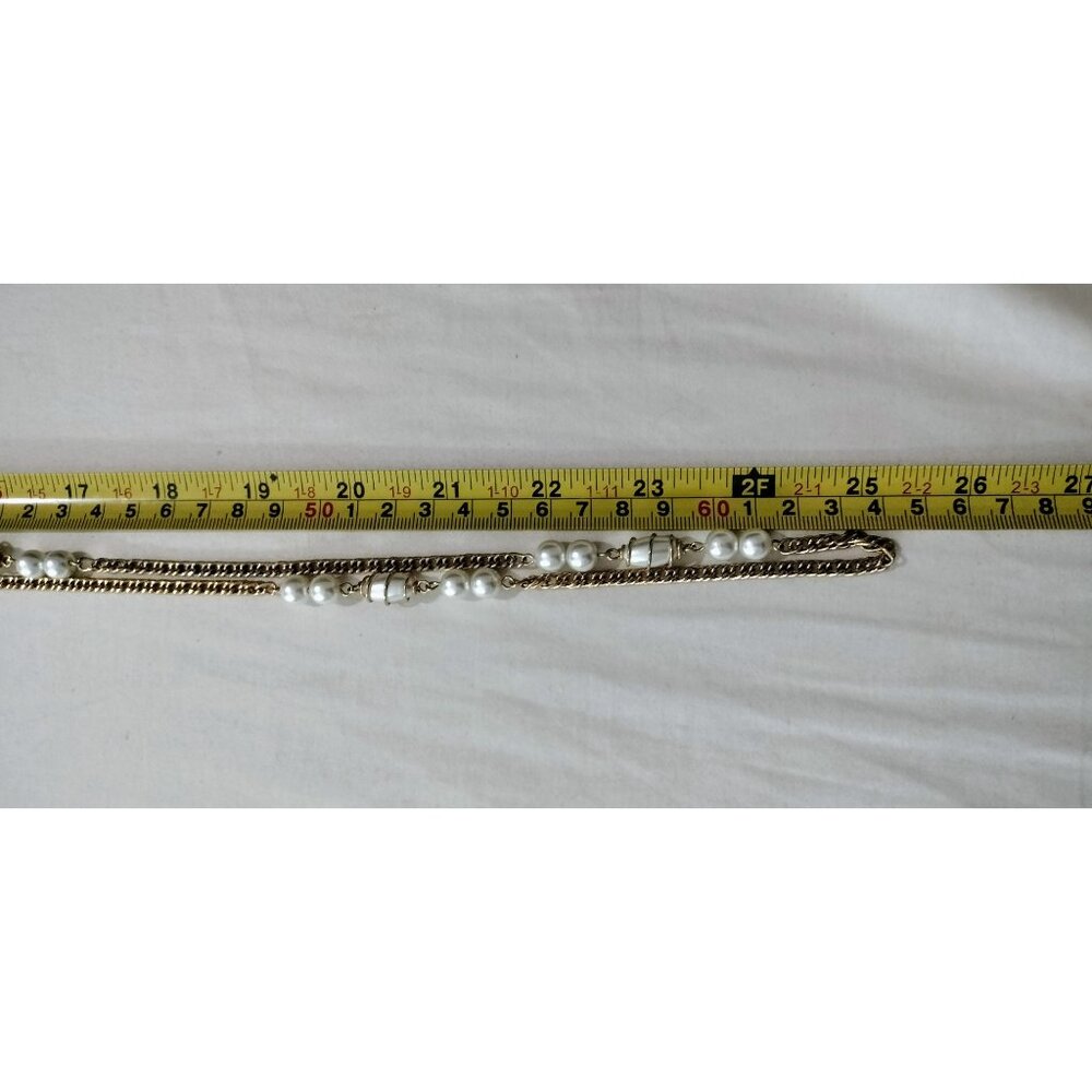 Sarah Coventry Vintage Gold Tone Chain Faux Pearl Pendant Long Necklace Jewelry - Picture 6 of 16